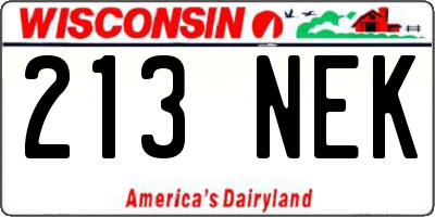 WI license plate 213NEK