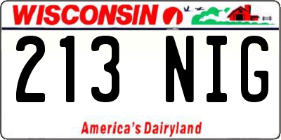 WI license plate 213NIG
