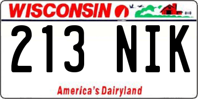 WI license plate 213NIK