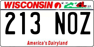 WI license plate 213NOZ