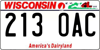 WI license plate 213OAC
