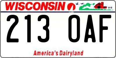 WI license plate 213OAF