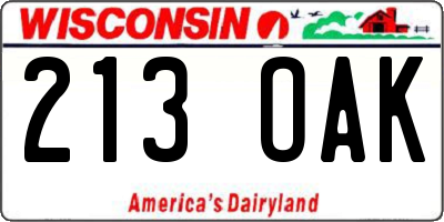 WI license plate 213OAK