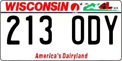 WI license plate 213ODY
