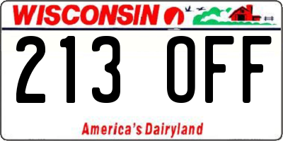 WI license plate 213OFF