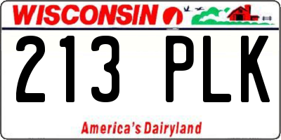 WI license plate 213PLK