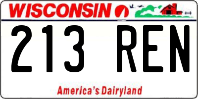 WI license plate 213REN