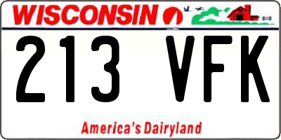 WI license plate 213VFK
