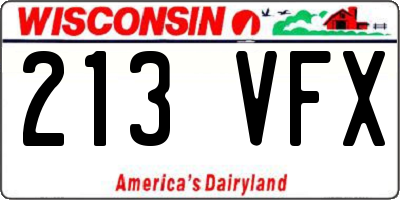 WI license plate 213VFX