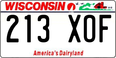 WI license plate 213XOF