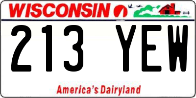 WI license plate 213YEW