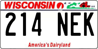 WI license plate 214NEK