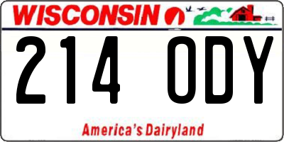 WI license plate 214ODY
