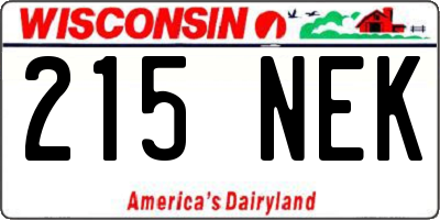 WI license plate 215NEK