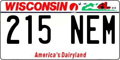 WI license plate 215NEM