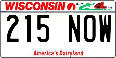 WI license plate 215NOW