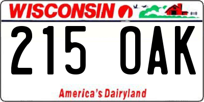WI license plate 215OAK