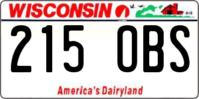 WI license plate 215OBS