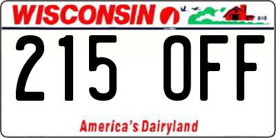 WI license plate 215OFF