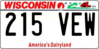 WI license plate 215VEW