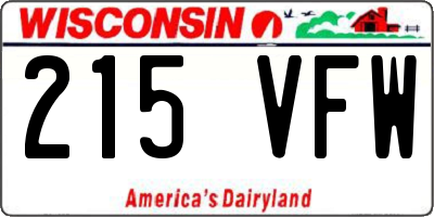 WI license plate 215VFW