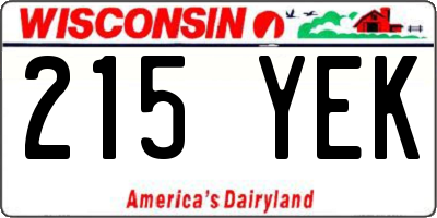 WI license plate 215YEK