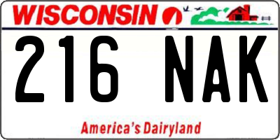 WI license plate 216NAK