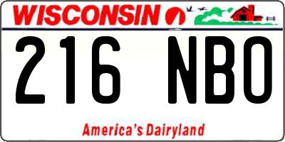 WI license plate 216NBO