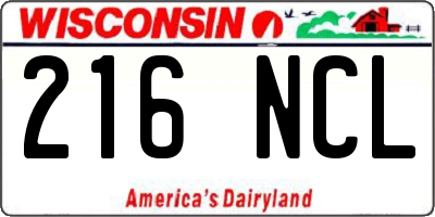 WI license plate 216NCL