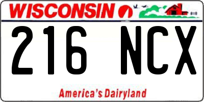 WI license plate 216NCX