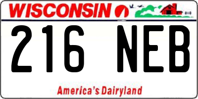 WI license plate 216NEB