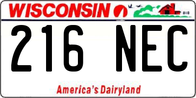 WI license plate 216NEC