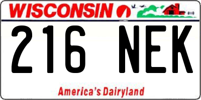 WI license plate 216NEK