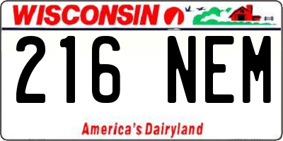 WI license plate 216NEM