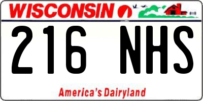 WI license plate 216NHS