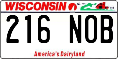 WI license plate 216NOB