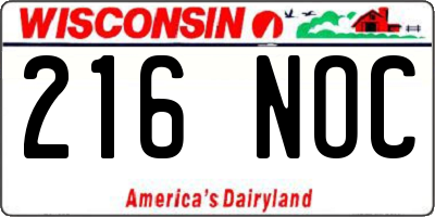 WI license plate 216NOC