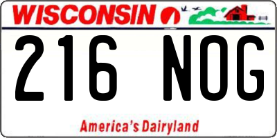 WI license plate 216NOG