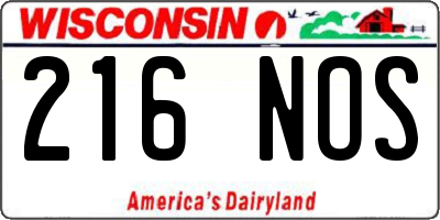 WI license plate 216NOS