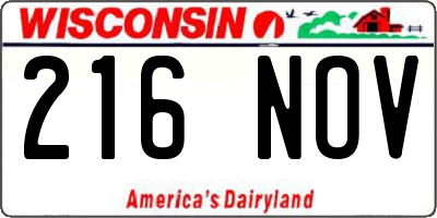 WI license plate 216NOV