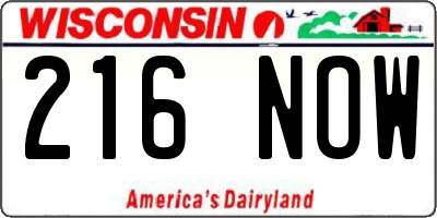 WI license plate 216NOW