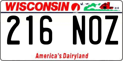 WI license plate 216NOZ