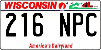 WI license plate 216NPC