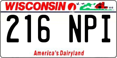 WI license plate 216NPI