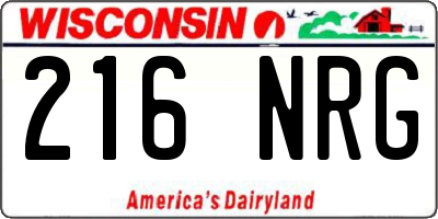 WI license plate 216NRG