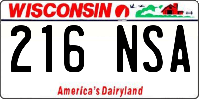 WI license plate 216NSA