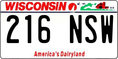 WI license plate 216NSW