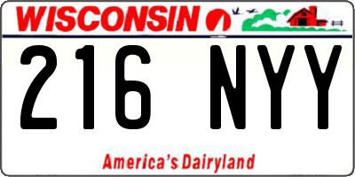 WI license plate 216NYY