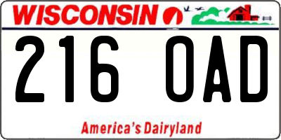 WI license plate 216OAD