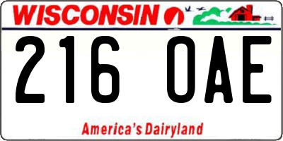 WI license plate 216OAE